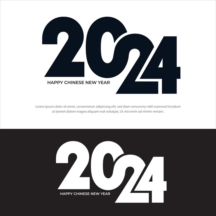 Vector feliz año nuevo 2024 texto tipografía elemento de diseño folleto diseño de banner