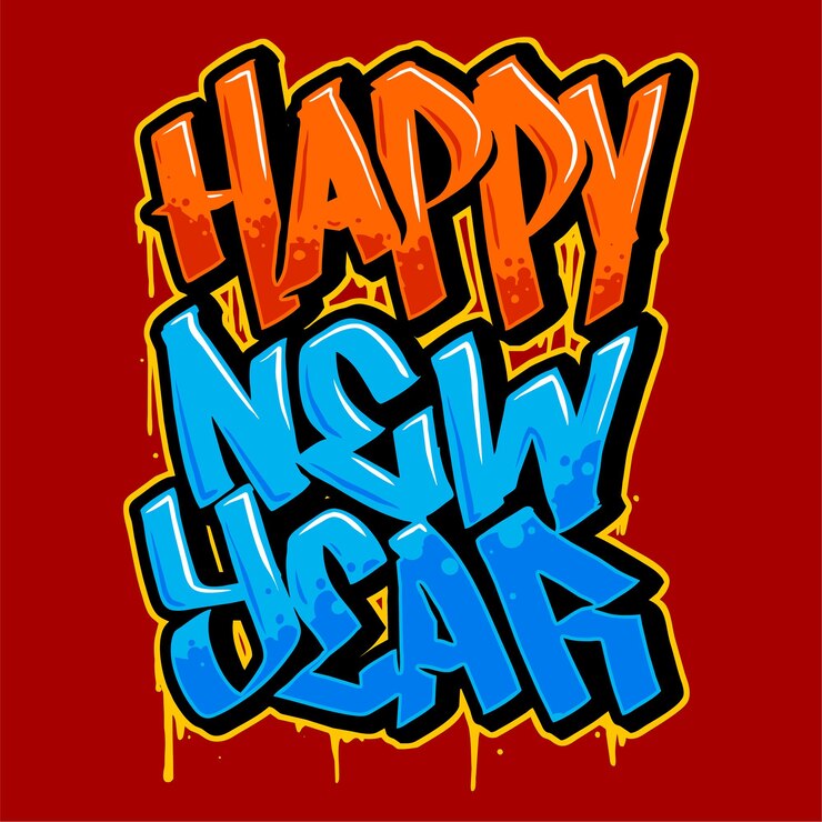 Vector de feliz año nuevo letras con estilo graffiti