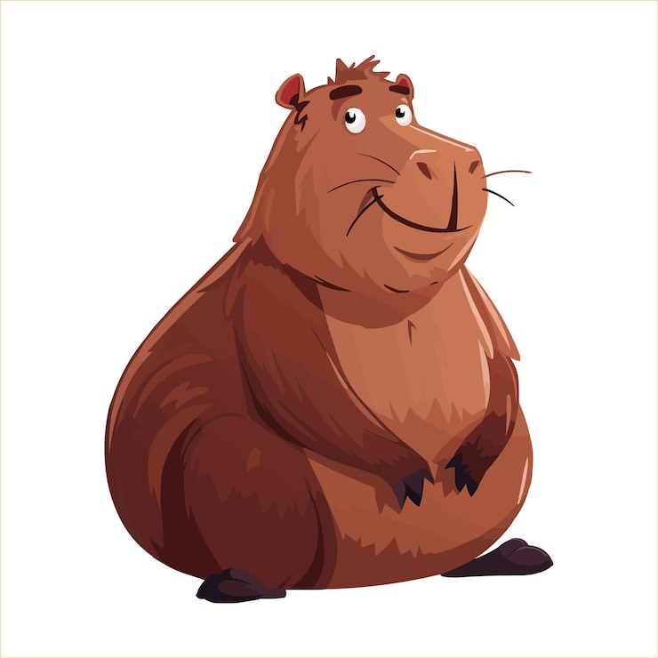 Vector vector feliz capybara personaje de dibujos animados sobre fondo blanco