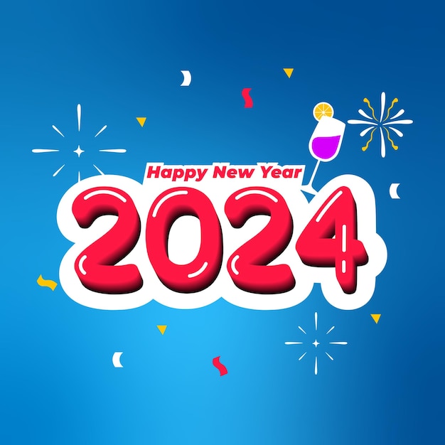 Vector feliz celebración del año nuevo 2024 diseño de fondo de tipografía de texto