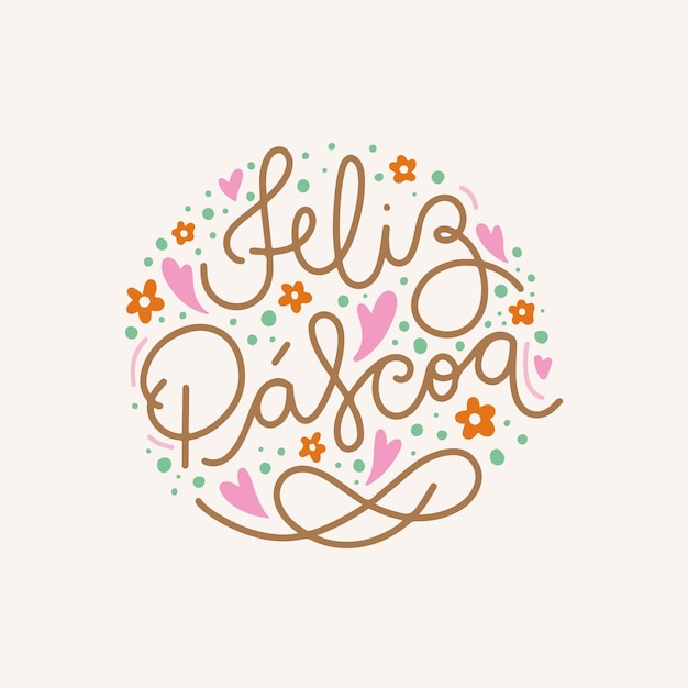 vector feliz círculo de pascua decorativo brasileño portugués letras