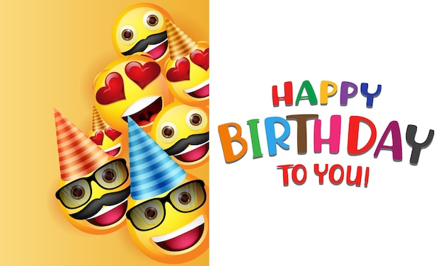 Vector vector de feliz cumpleaños con plantilla de fondo emoji sonriente