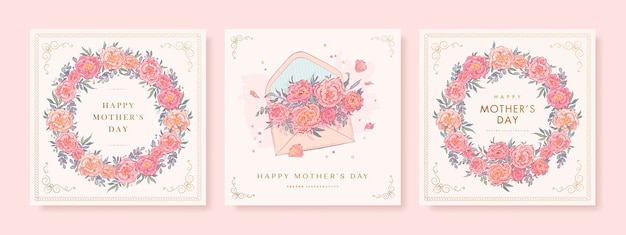 Vector feliz día de las madres conjunto de tarjetas de felicitación