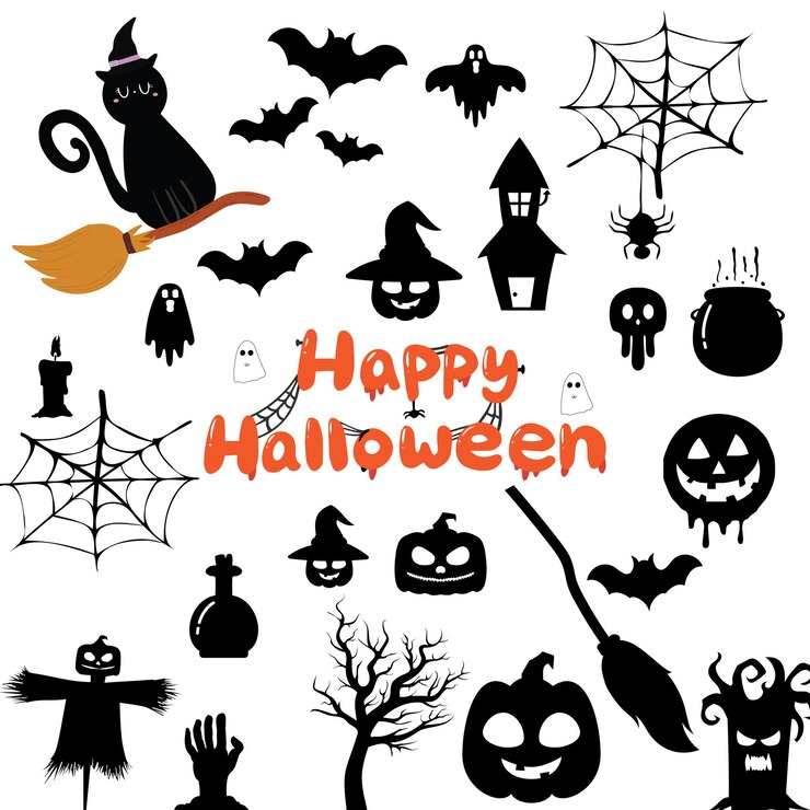 Vector feliz halloween conjunto de elementos de diseño vectorial aislado sobre un fondo blanco.