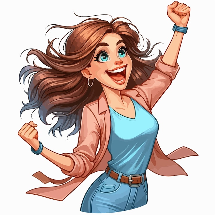 Vector vector feliz mujer vibrante ilustración de dibujos animados concepto de éxito libertad