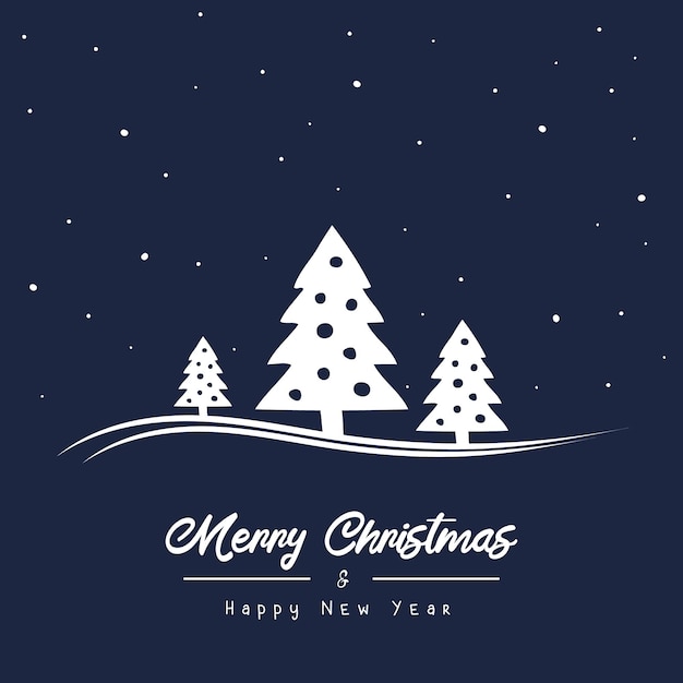 Vector Feliz Navidad y Feliz Año Nuevo con árbol de Navidad blanco sobre fondo azul