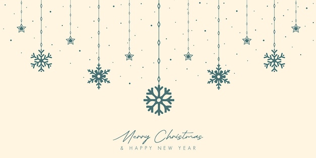 Vector Feliz Navidad y Feliz Año Nuevo temporada de invierno con copos de nieve y diseño de estrellas