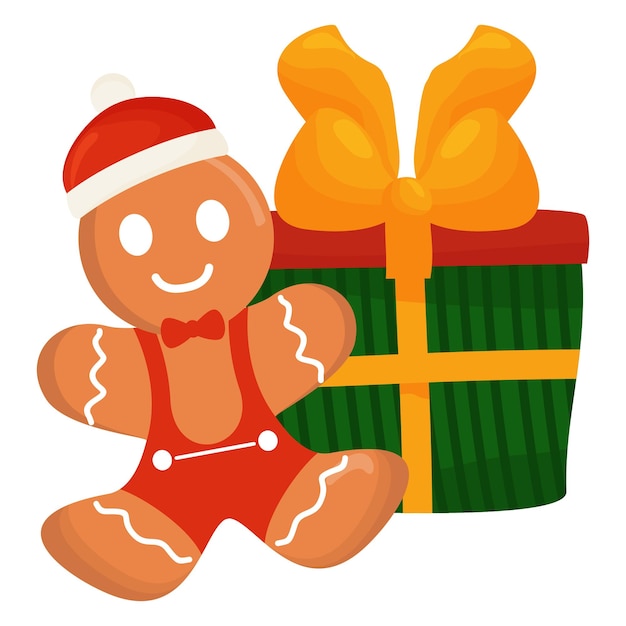 Vector feliz navidad con galletas de pan de jengibre y regalos de navidad