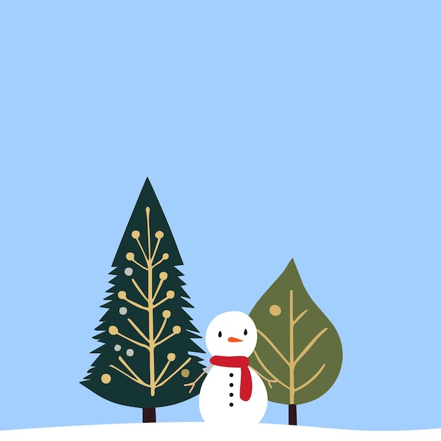 Vector Feliz Navidad con el muñeco de nieve y el árbol de Navidad