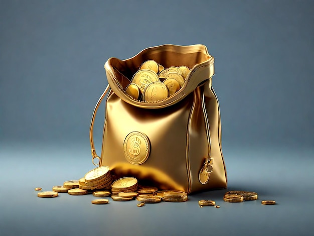 Vector vector de finanzas premium icono de bolsa de monedas de oro representación 3d en fondo aislado aislado