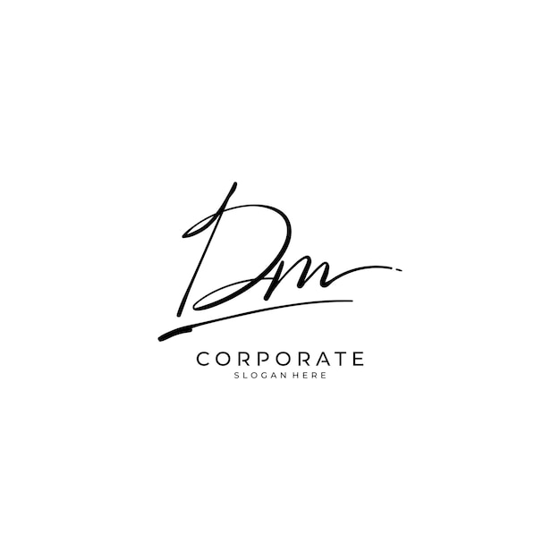 Vector de firma de letra de monograma de logotipo de escritura a mano inicial de DM