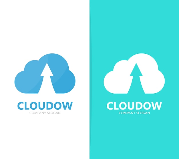 Vector de la flecha hacia arriba y combinación de logotipo de nube Símbolo o icono de crecimiento y almacenamiento Templata de diseño de logotipo única para descargar y cargar