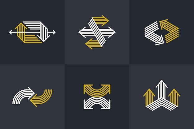 Vector de flecha conjunto de logotipos originales pictograma aislado símbolo de flechas dobles colección de signos dinámicos concepto de iconos lineales