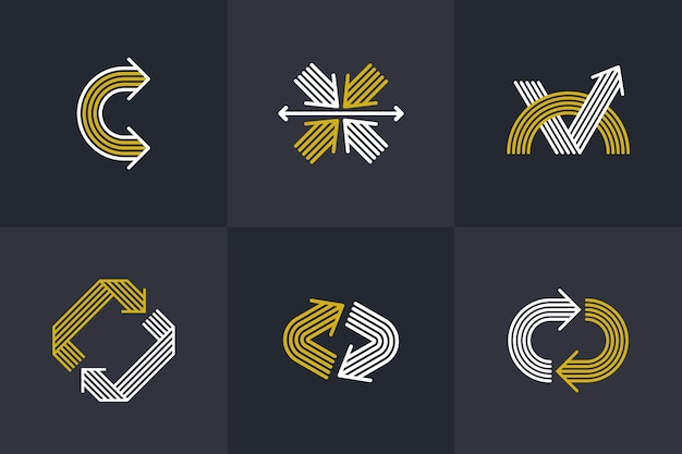 Vector de flecha conjunto de logotipos originales pictograma aislado símbolo de flechas dobles colección de signos dinámicos concepto de iconos lineales
