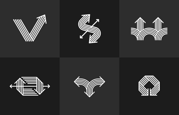 Vector de flecha conjunto de logotipos originales pictograma aislado símbolo de flechas dobles colección de signos dinámicos concepto de iconos lineales