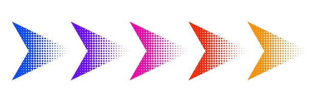 Vector de flecha de gradiente punteado elementos aislados efecto flecha de medio tono
