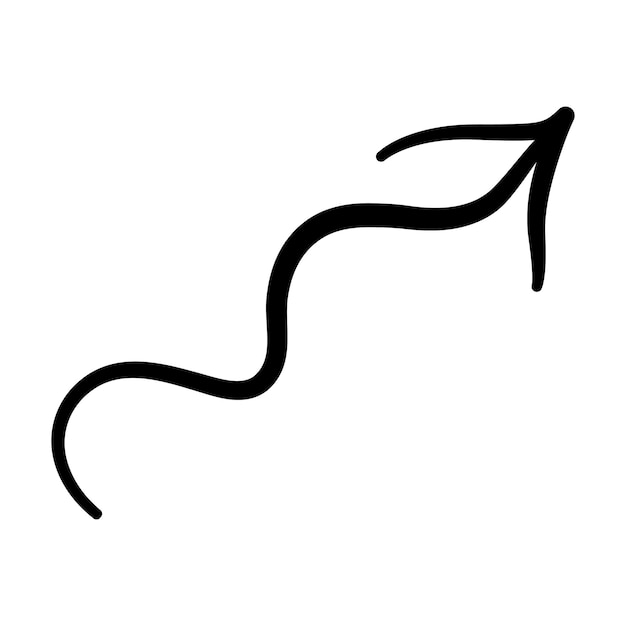 Vector flecha negra estilo doodle icono aislado en fondo blanco elemento de diseño de puntero de onda curva