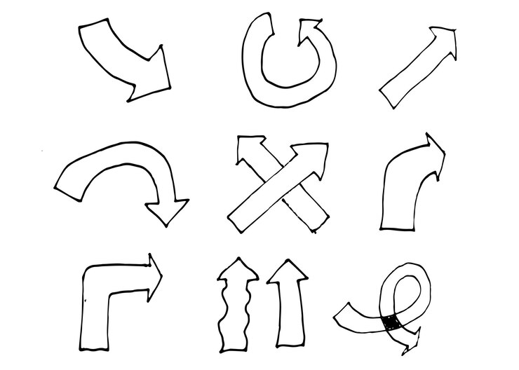 Vector vector de flechas dibujadas a mano en un fondo blanco puntos de flechas iconos