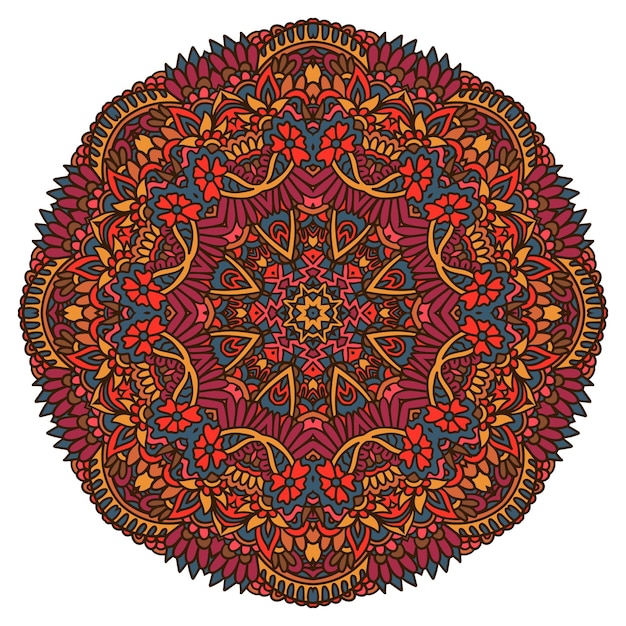 Vector Floral Art Mandala Diseño Étnico Con Colorido Ornamento Arabesco Medallón Vector