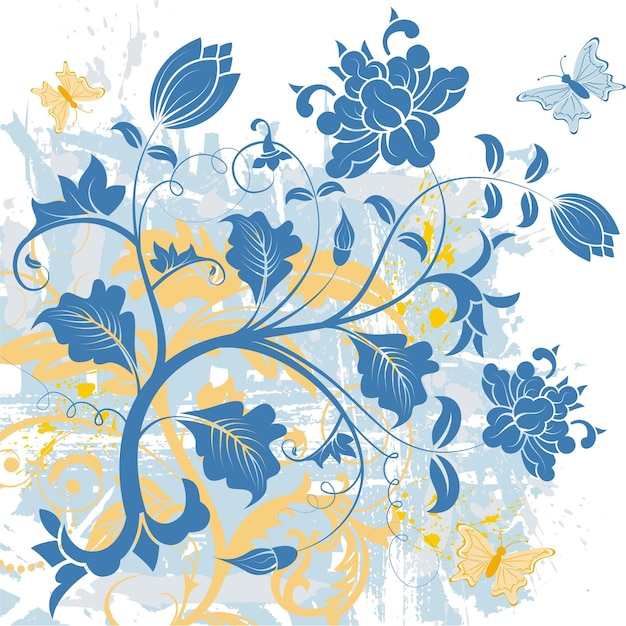 Vector floral azul amarillo