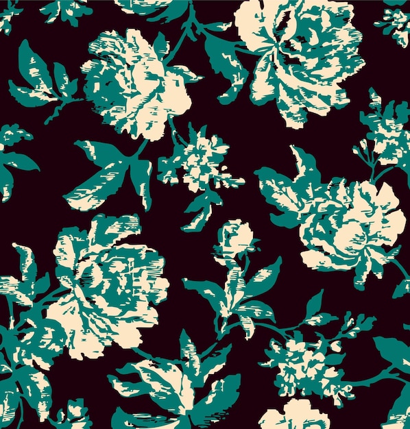 Vector floral botánico patrón sin costuras con rosas hierbas y hojas fondo conjunto grande con flores