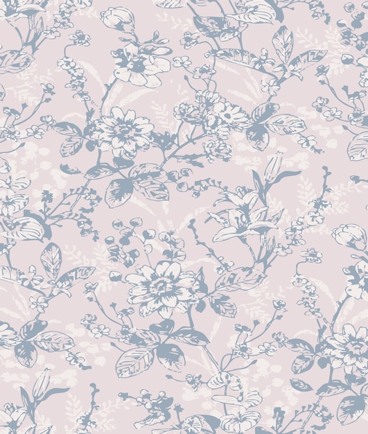 Vector floral botánico patrón sin costuras con rosas hierbas y hojas fondo conjunto grande con flores