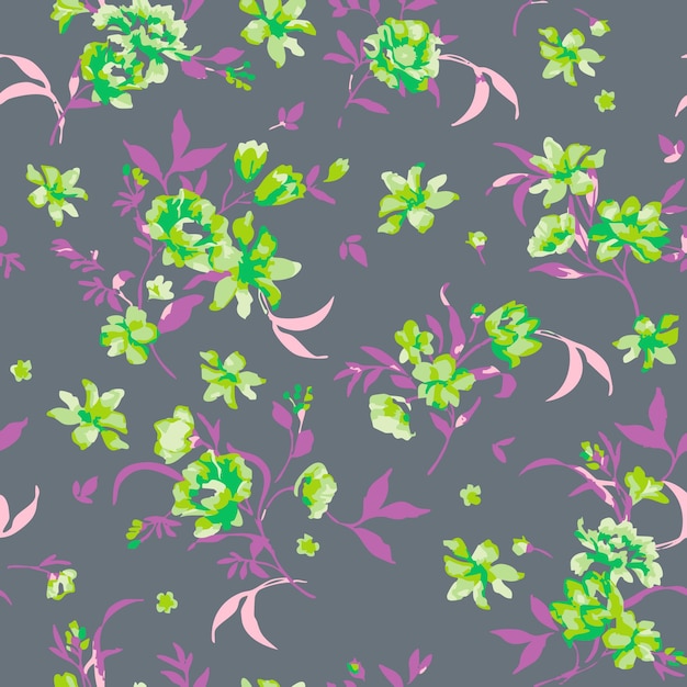 Vector floral botánico patrón sin costuras con rosas hierbas y hojas fondo conjunto grande con flores