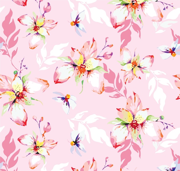 Vector floral botánico patrón sin costuras con rosas hierbas y hojas fondo conjunto grande con flores