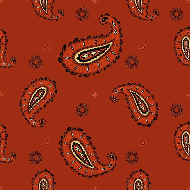 Vector floral de fondo de paisley Color rojo anaranjado Estilo Doodle Estampado textil Paisley indio