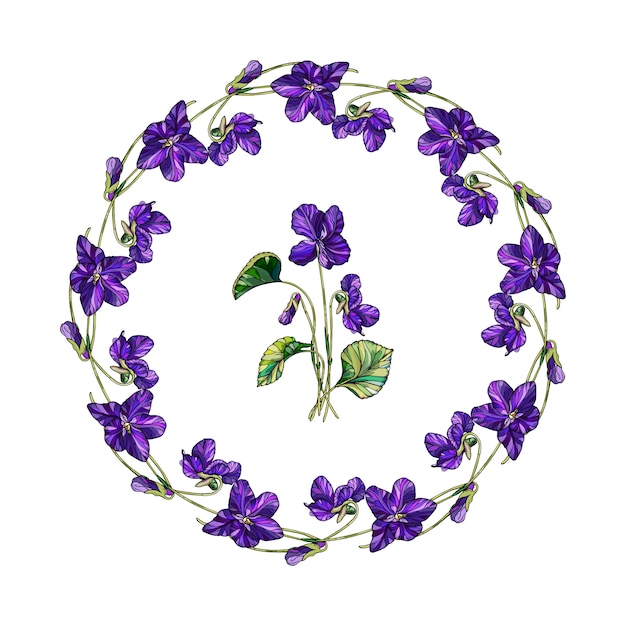 Vector vector floral guirnalda de flores violetas.