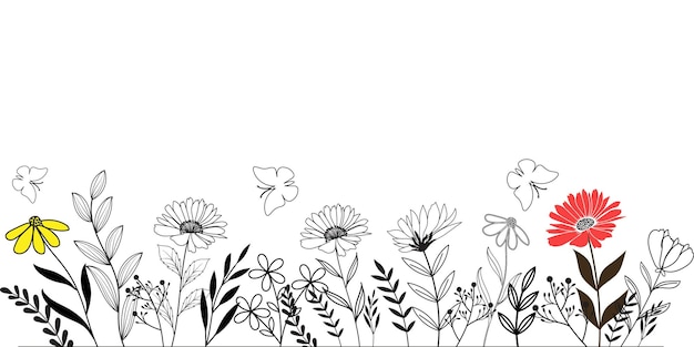Vector Floral marco dibujado a mano doodle flores y hojas marco para su texto