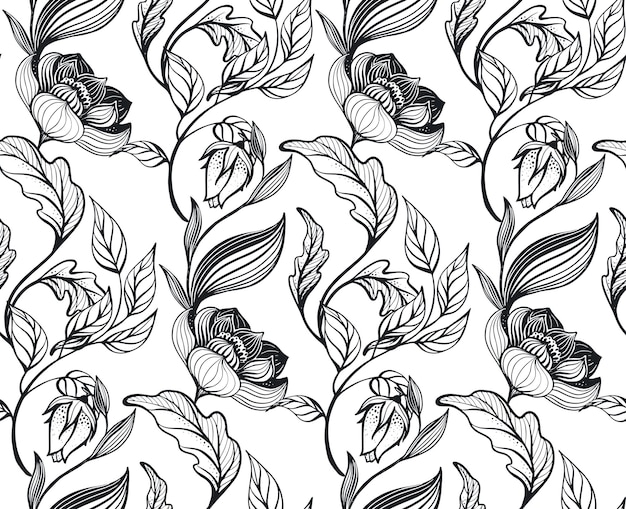Vector floral de patrones sin fisuras Fondo interminable elegante romántico con flores de garabato dibujadas a mano