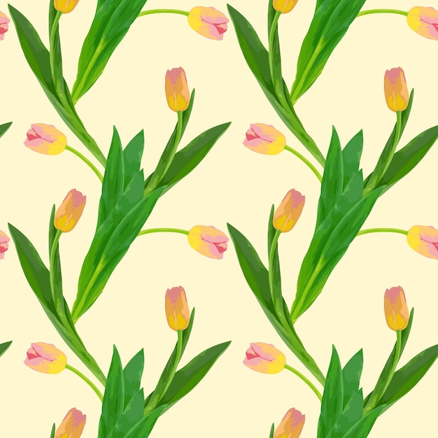 Vector floral de patrones sin fisuras de tulipanes yellowpink sobre un fondo claro