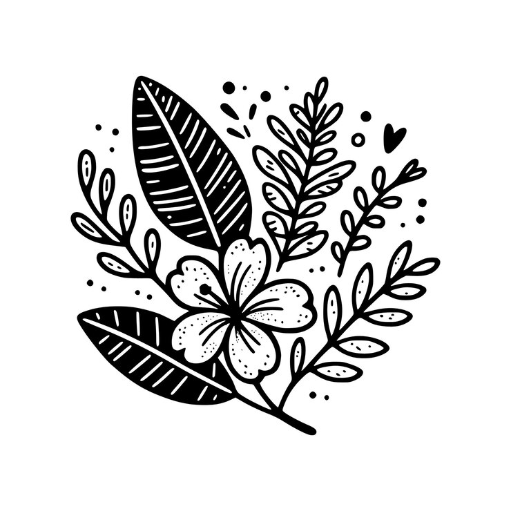 Vector floral tropical blanco y negro