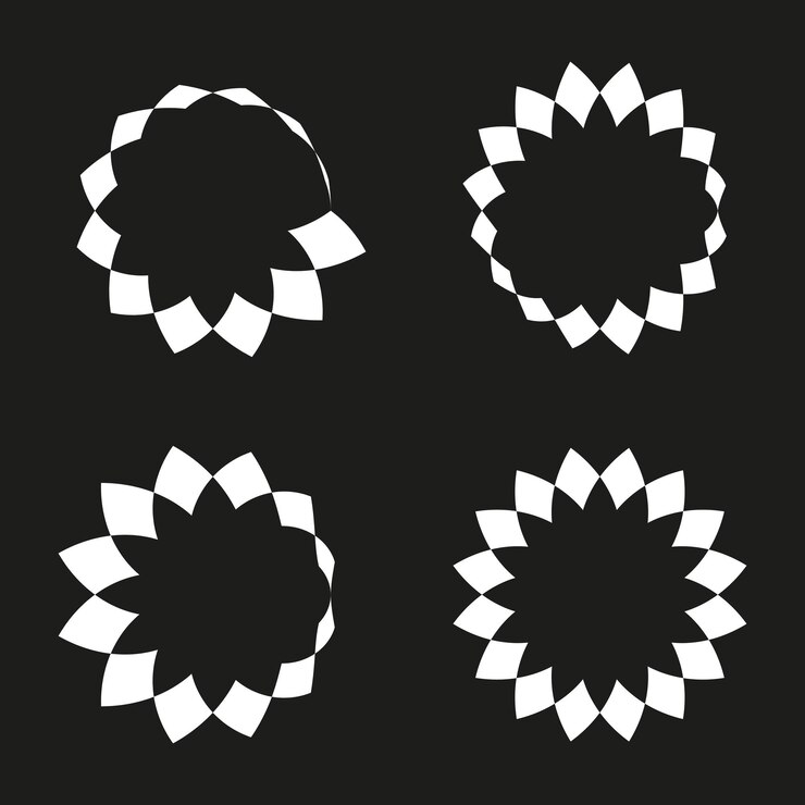 Vector vector de flores abstracto patrones geométricos de pétalos diseño de fondo negro formas blancas simples