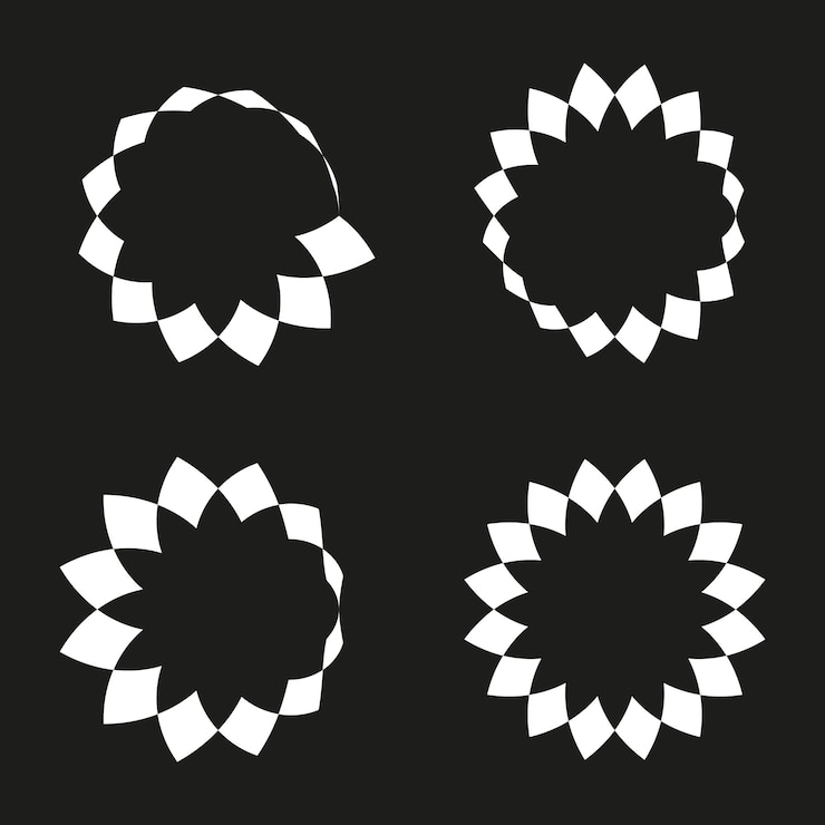 Vector vector de flores abstracto patrones geométricos de pétalos diseño de fondo negro formas blancas simples