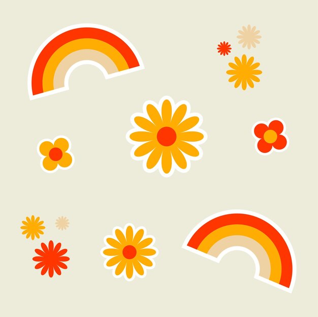 Vector flores amarillas pegatinas de arco iris decoración de patrón
