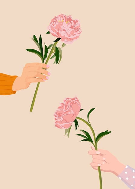 Vector de flores estéticas de fondo de peonía rosada