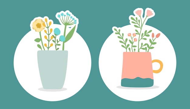 Vector de flores Ilustración de flores en una taza Taza decorativa con flores de verano