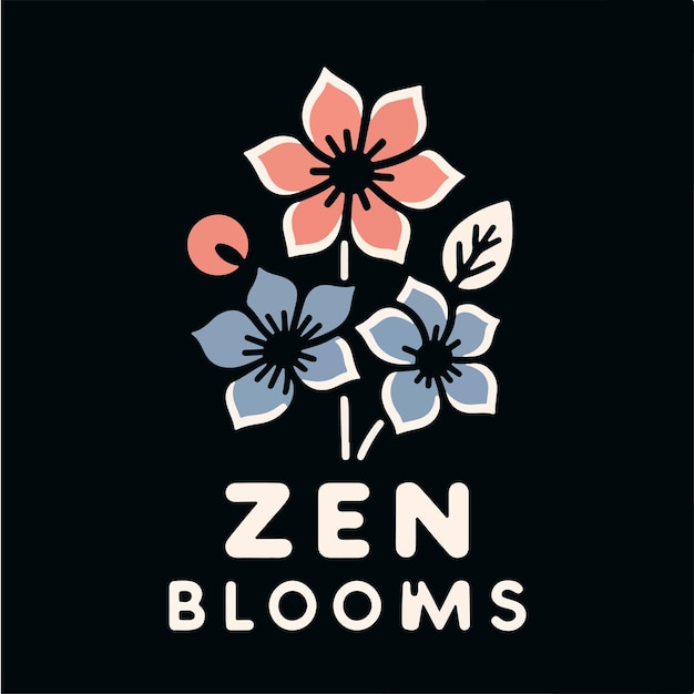 Vector de flores japonesas con diseño conceptual de camiseta de fondo negro