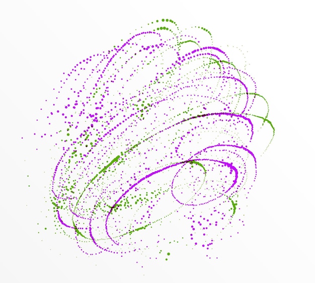 Vector de flujo de remolino de partículas punteadas fondo abstracto formas de vida tema bio diseño de vórtice microscópico puntos dinámicos elementos en movimiento de giro