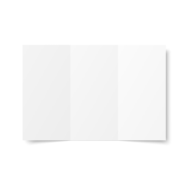 Vector vector folleto tríptico blanco en blanco abierto sobre fondo blanco. lado delantero. hoja de papel plegado triple en a4. maqueta de tapa vacía o volante aislado. ilustración 3d