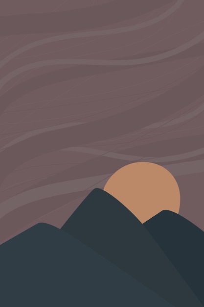 Vector de fondo abstracto contemporáneo paisaje nocturno con montañas al atardecer luna