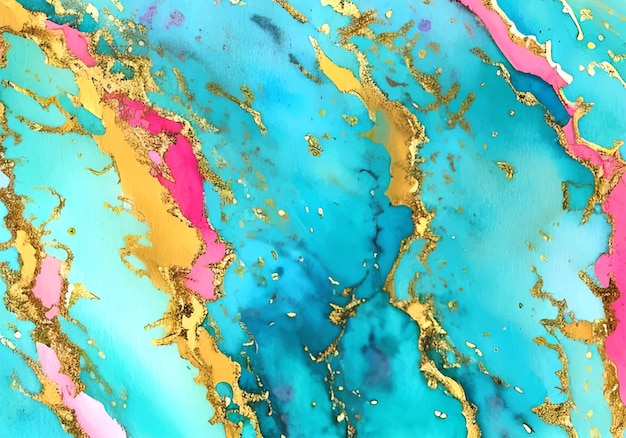 Vector fondo de acuarela de pintura de mármol de oro rosa turquesa