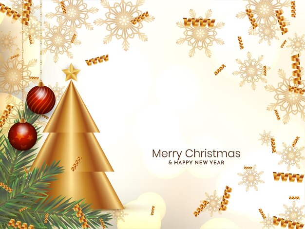 Vector de fondo de árbol de festival de feliz Navidad de confeti dorado elegante