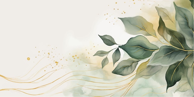 Vector vector de fondo de arte abstracto papel de pared de estilo minimalista de lujo con línea dorada arte de flores y hojas botánicas formas orgánicas acuarela fondo vectorial para carteles de banner web y embalaje