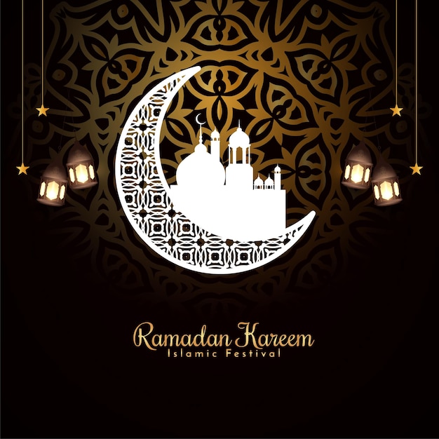 Vector de fondo artístico de la luna creciente del festival Ramadan Kareem