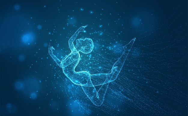 Vector fondo azul frágil figura femenina bailando enredado