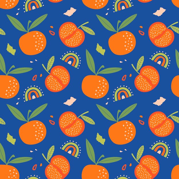 vector de fondo azul transparente con naranjas abstractas y arco iris