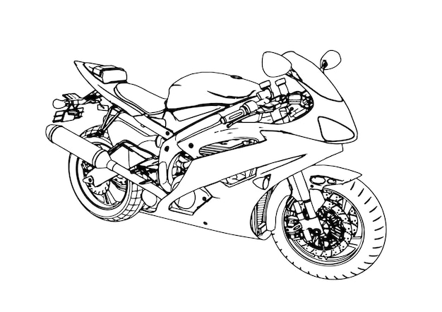 Vector de fondo blanco de dibujo de motocicleta deportiva